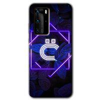 MRCİLETİSİM Huawei P40 Pro Kılıf HD Desen Baskılı Arka Kapak + Temperli Cam - Dark Neon Yaprak Ö Harfi