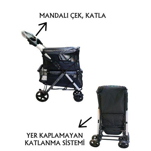 Tommy İki Katlı Evcil Hayvan Arabası 85x51x100cm Siyah Max 10+10 Kg