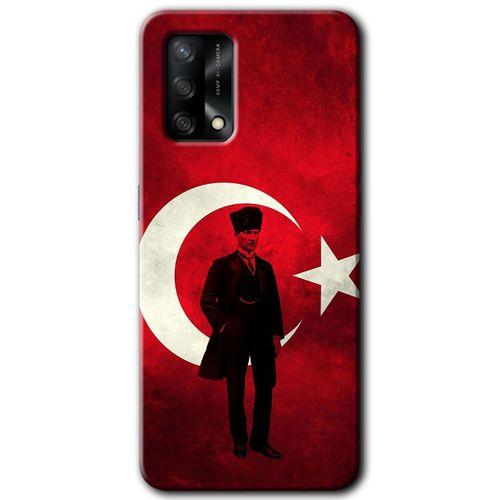 Oppo A54 Kılıf HD Desen Baskılı Arka Kapak + Temperli Cam - Atatürk Bayrak