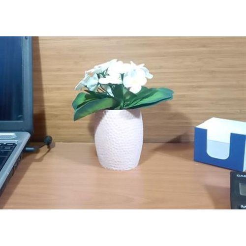 2 Adet Vazo Dahil,Vazoda Çiçek,Beyaz Yapay Çiçek,Vazo Pembe Petek Desenli Poliresin 8X8X15Cm