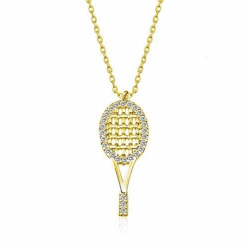 Lucky Life 925 Ayar Gumuss  Gold Tenis Raketi Bayan Kolye