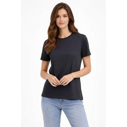 Bisiklet Yaka Tişört Regular Kalıp Basic Pamuklu Günlük Kullanım T-shirt - Füme