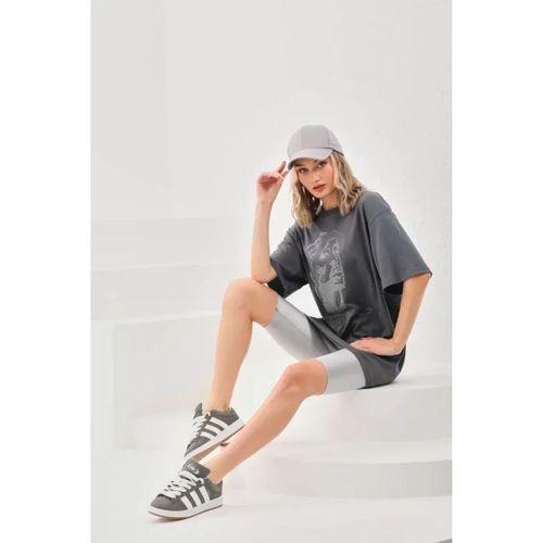 Pilelistore Unisex Taş Desenli Oversize T-Shirt - Füme