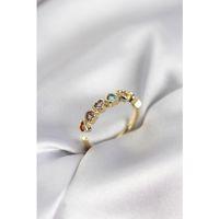 Gold Renk Kalp Model Renkli Zirkon Taşlı Kadın Yüzük