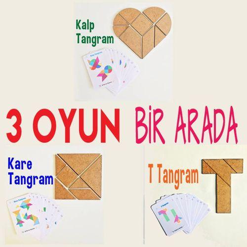 Kalp, Kare Ve T Tangram Akıl Zeka Mantık Matematik Beceri Eğlenceli Öğretici Oyunu