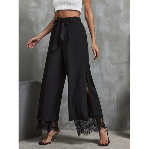 Kadın Yüksek Bel Belden Kuşaklı üst Dalgıç Alt Dantel Detaylı Dalgıç Pantolon