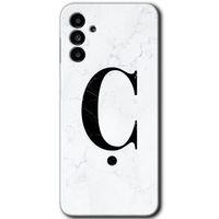 Samsung Galaxy M23 Kılıf Baskılı Kapak - Beyaz Mermer Desenli Ç Harfi + 5D Tam Kaplayan Cam