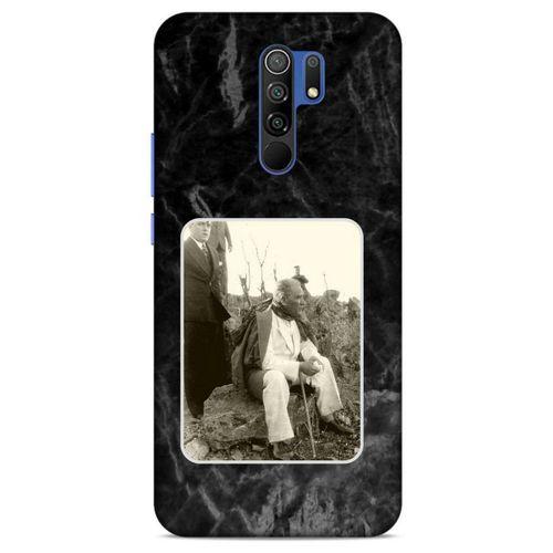 Xiaomi Redmi 9 Kılıf Atatürk (29) Arka Koruma Kılıfı Siyah Mermer