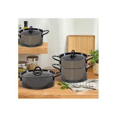 OMS 1315-B Jet Black Steel 8 Parça Çelik Tencere Seti