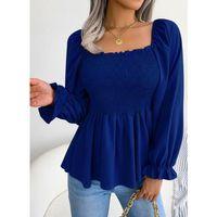 Kadın Uzun Kollu Geometrik Yakalı Gipe Detaylı Krep Bluz