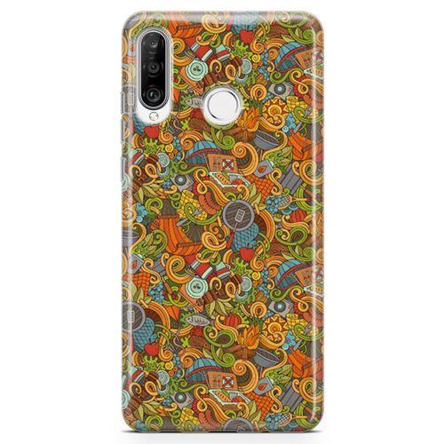 Huawei P30 Lite 2020 Kılıf Doodle Piknik Seti Arka Kapak Koruma Desenli Full Koruyucu