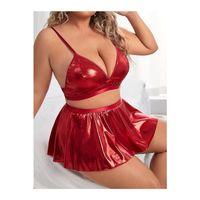 Kadın Seksi Lame Deri Kırmızı Büyük Beden Fantezi Kostüm