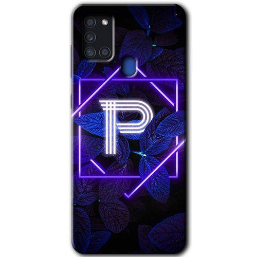 Potkal Hediye Fabrikası Samsung Galaxy A21s HD Baskılı Kılıf + 9D Tam Ekran Koruyucu - Dark Neon Yaprak P Harfi