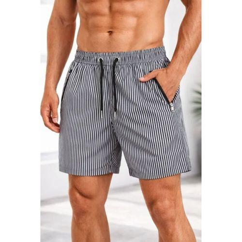 Erkek Deniz Şortu Fermuarlı Cepli File Astarlı Hızlı Kuruyan Premium - Siyah