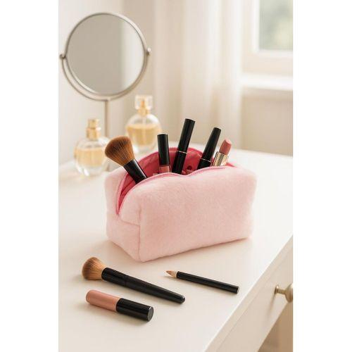 Peluş Yumuşacık Makyaj Çantası - Kozmetik Organizeri Pembe