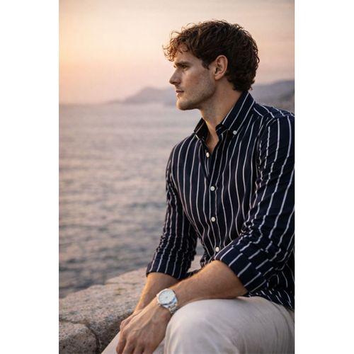 Scorsese Çizgili Relaxed Fit Erkek Gömlek - Lacivert