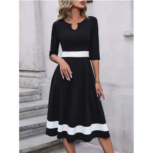 Kadın Truvakar Kol V Yakalı Janjan Krep Midi Elbise