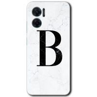 Potkal Hediye Fabrikası Xiaomi Redmi Note 11E HD Baskılı Kılıf + 9D Tam Ekran Koruyucu - Beyaz Mermer Desenli B Harfi