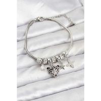 Pirinç Gümüş Renk Kaplan Model Charmlı Kadın Bileklik