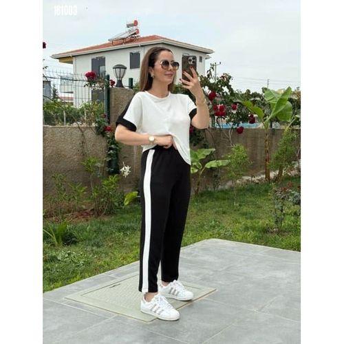 Kadın Kısa Kollu Modal Dokulu Kumaş Yanı şeritli Takım