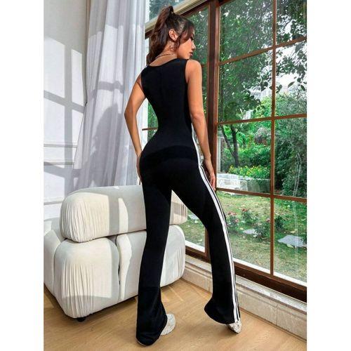 Kadın Askılı Kare Yakalı Yandan şeritli Uzun Dalgıç Tulum