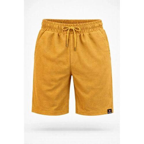Erkek Otoban Dokuma Şort Beli Lastikli Bağcıklı, Cepli, Rahat Kesim Günlük Yazlık Şort - Hardal