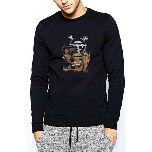 One Piece Baskılı Siyah Erkek Sweatshirt