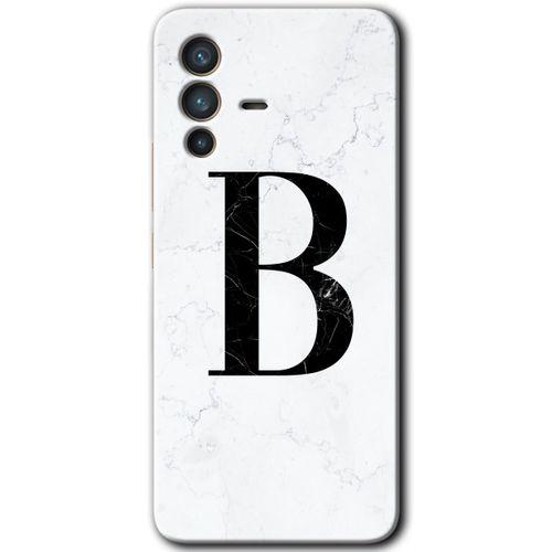 Vivo V23 5G HD Baskılı Kılıf + 9D Tam Ekran Koruyucu - Beyaz Mermer Desenli B Harfi