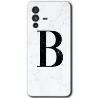 Vivo V23 5G HD Baskılı Kılıf + 9D Tam Ekran Koruyucu - Beyaz Mermer Desenli B Harfi