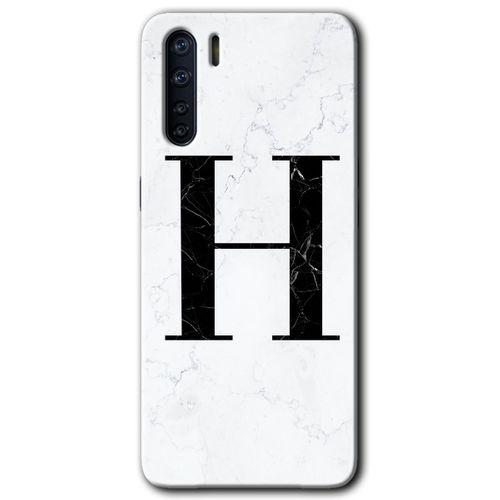 Oppo A91 Kılıf Baskılı Kapak - Beyaz Mermer Desenli H Harfi + 5D Tam Kaplayan Cam