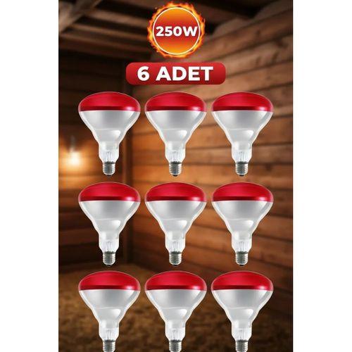 (6 Adet) 250w Kızılötesi Isıtıcılı Hayvan Isıtma Ve Kuluçka Lambası (kırmızı Işık) E27 (kalın Duy)