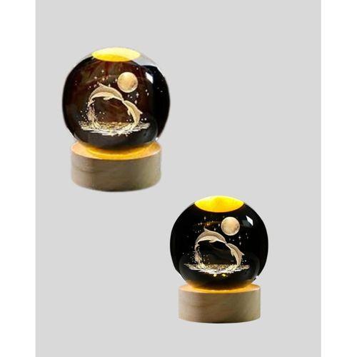 Yunus Temalı Kristal Küre Usb Işıklı Ahşap Altlıklı Gece Lambası