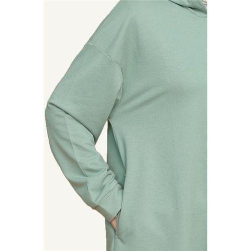 Atlas Kapşonlu Uzun Sade Basic Sweatshirt - 03007.100 - Çağla Yeşili