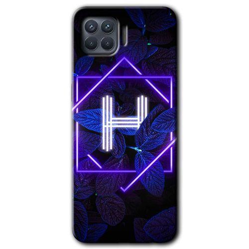 OPPO Oppo Reno 4 Lite Kılıf HD Desen Baskılı Arka Kapak - Dark Neon Yaprak H Harfi