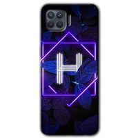 OPPO Oppo Reno 4 Lite Kılıf HD Desen Baskılı Arka Kapak - Dark Neon Yaprak H Harfi
