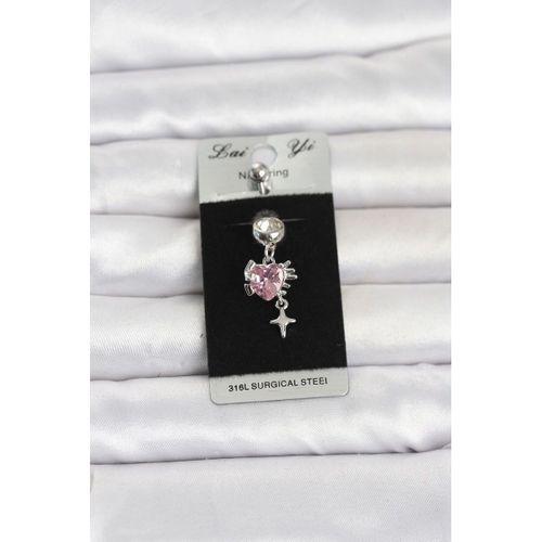 316L Cerrahi Çelik Pembe Zirkon Taşlı Model Göbek Piercing