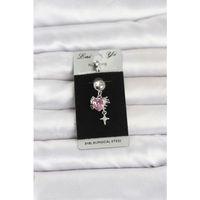 316L Cerrahi Çelik Pembe Zirkon Taşlı Model Göbek Piercing