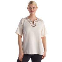 Şile Bezi Kısa Kol Krem Nakışlı V Yaka Yazlık Otantik Bluz