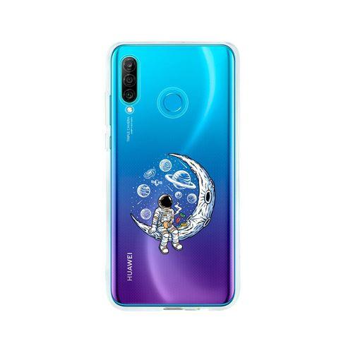 Huawei P30 Lite Astronot Tasarımlı Premium Şeffaf Silikon Kılıf