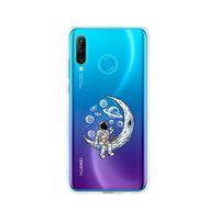 Huawei P30 Lite Astronot Tasarımlı Premium Şeffaf Silikon Kılıf