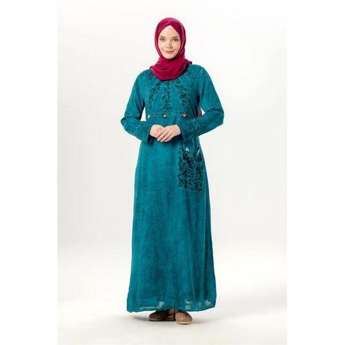 Uzun Kol Sultan Tek Cepli Yazlık Uzun Poplin Elbise Nil Yeşili Nlysl