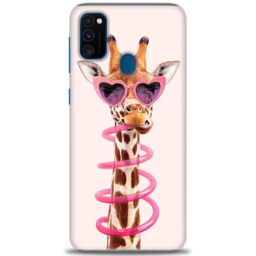 Samsung Galaxy M30S Kılıf HD Baskılı Kılıf - Pipetli Zürafa + Tam Ekran Koruyucu
