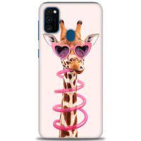 Samsung Galaxy M30S Kılıf HD Baskılı Kılıf - Pipetli Zürafa + Tam Ekran Koruyucu