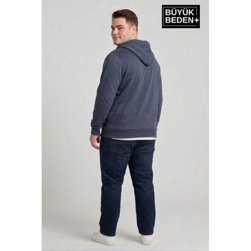 Erkek Büyük Beden Fermuarlı Kapüşonlu ince Sweatshirt Hırka - Rahat Kalıp SPR26BHR960