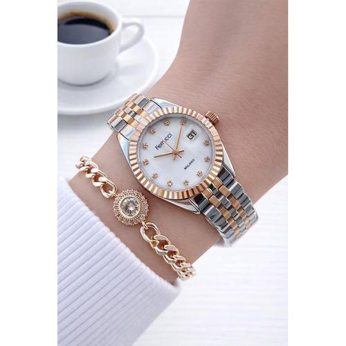 Ferrucci Çelik Kordon 2 Yıl Garantili 3 Atm Suya Dayanıklı Kadın Kol Saati+Bileklik F.EM03591.3