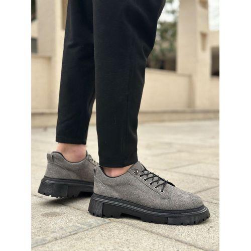 BA0245 Gri Süet Akıllı Lastik Bağcık Yüksek Taban Günlük Erkek Ayakkabı