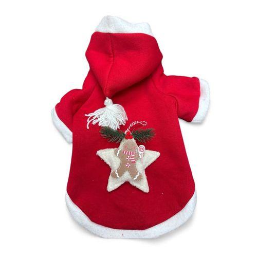 Yılbaşı Köpek Kıyafeti Yıldız Desenli Kırmızı Polar | Kapüşonlu Noel Köpek Kostümü | Küçük Irklar İçin