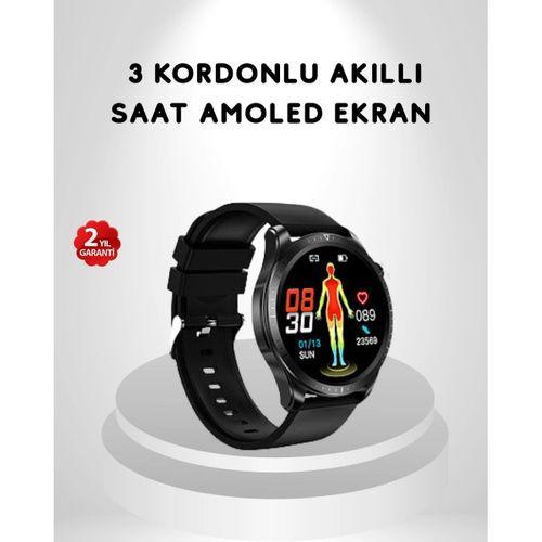 Amoled Ekranlı Akıllı Saat – 3 Kordon Seçenekli, Suya Dayanıklı, Kalp Atış Ve Uyku Takip Özellikli