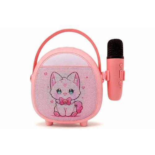 Çocuklara Özel Retro Tasarımlı Bluetooth Karaoke Mikrofon Ve Ahşap Tripodlu – Pembe