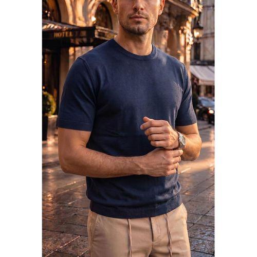 Kwon Bisiklet Yaka Basic Kısa Kollu İnce Triko Erkek T-Shirt - Lacivert